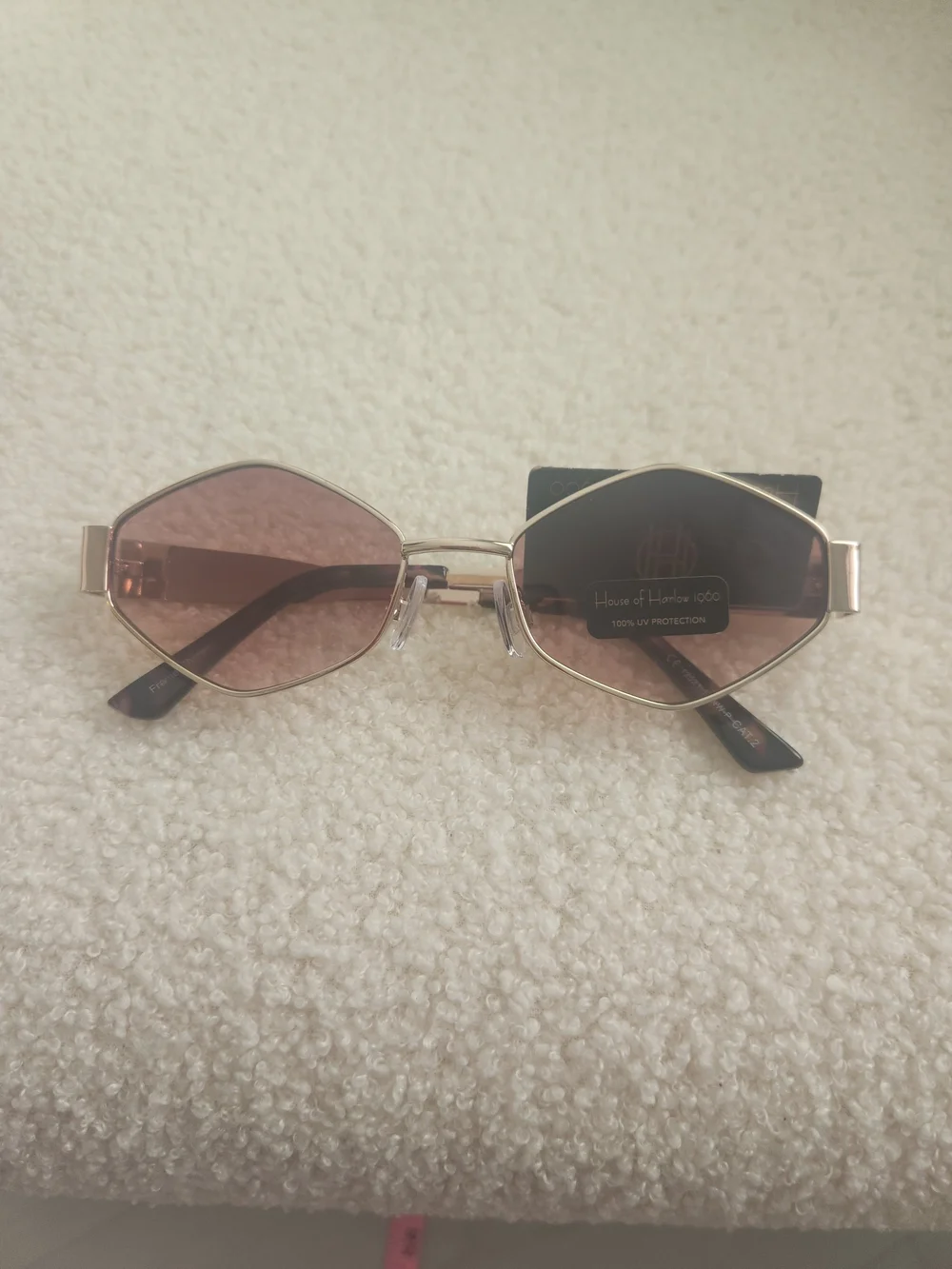 House Of Harlow 1960 Rose Gold Metal Geometric Sunglasses Pink Lenses Y2K